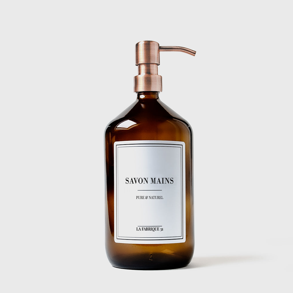 distributeur de savon mains flacon apothicaire ambre pompe cuivre 1000 ml