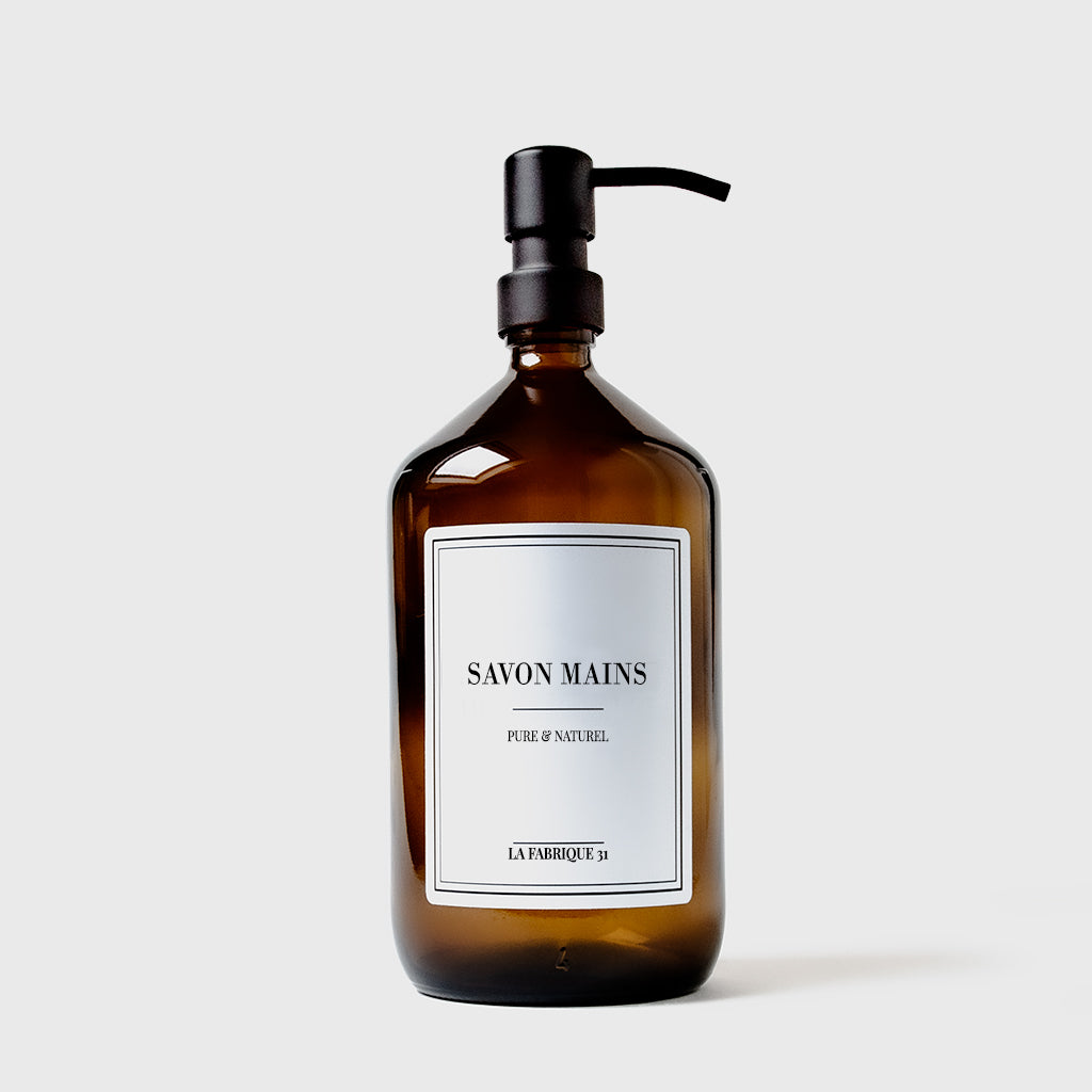 distributeur de savon mains flacon apothicaire ambre pompe noir 1000 ml