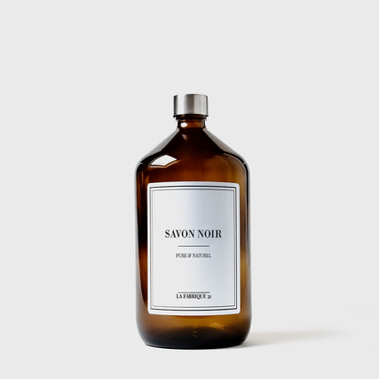 bocaux organisation buanderie produit menager bouteille ambre savon noir bouchon argent 1000 ml