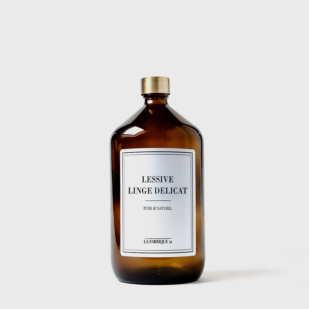 bouteille lessive vide linge delicat flacon apothicaire ambre bouchon laiton 1000 ml