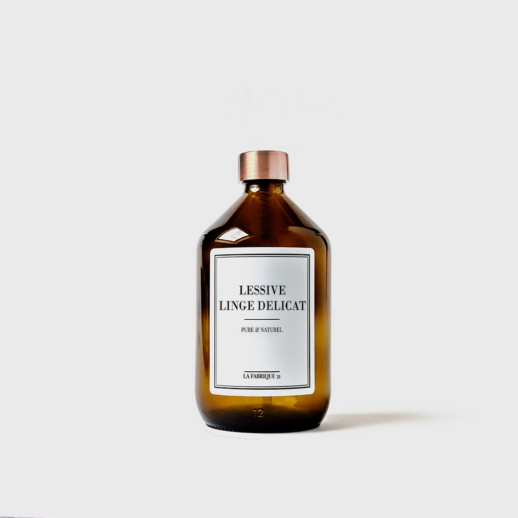 bouteille lessive vide linge delicat flacon apothicaire ambre bouchon cuivre 500 ml