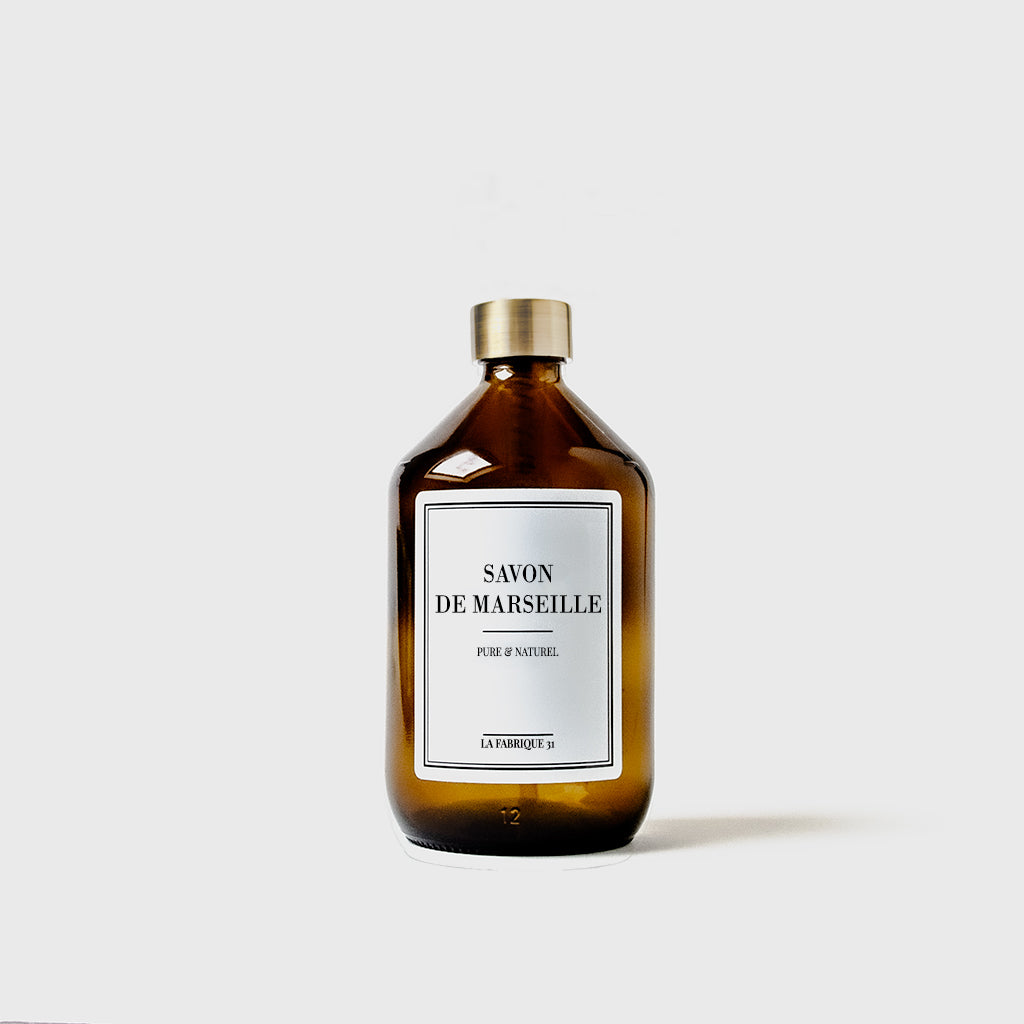 savon de marseille liquide flacon apothicaire ambre bouchon laiton 500 ml