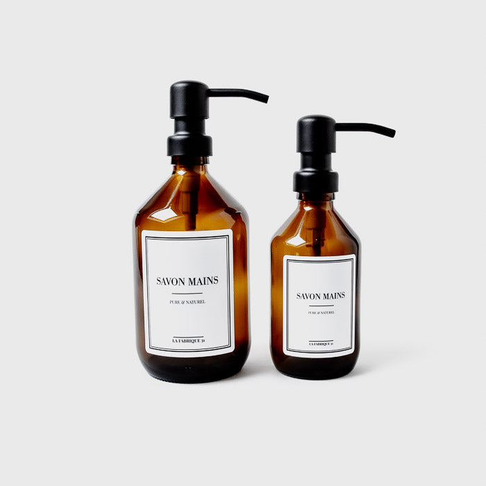 flacon ambré distributeur de savon à pompe en acier inoxydable noir 250 ml et 500 ml